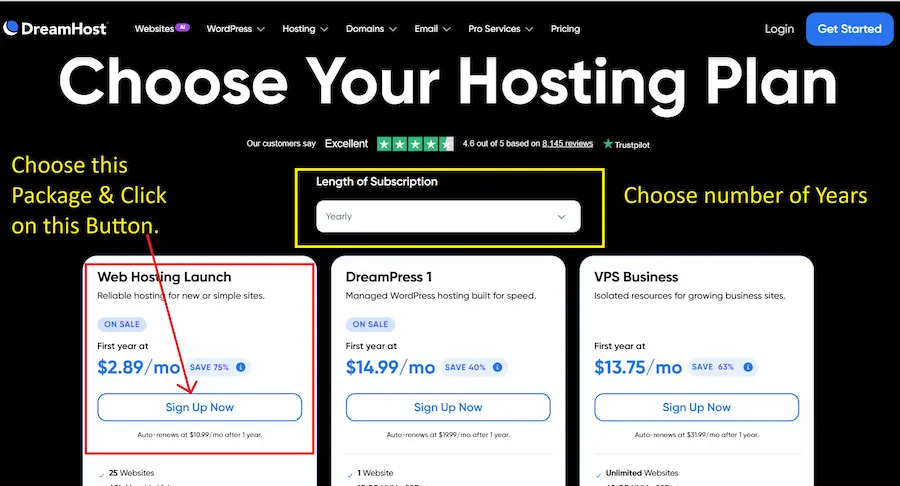 Choose Hosting Plan