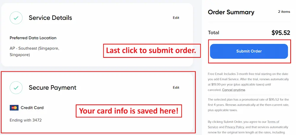 Final Submit Order